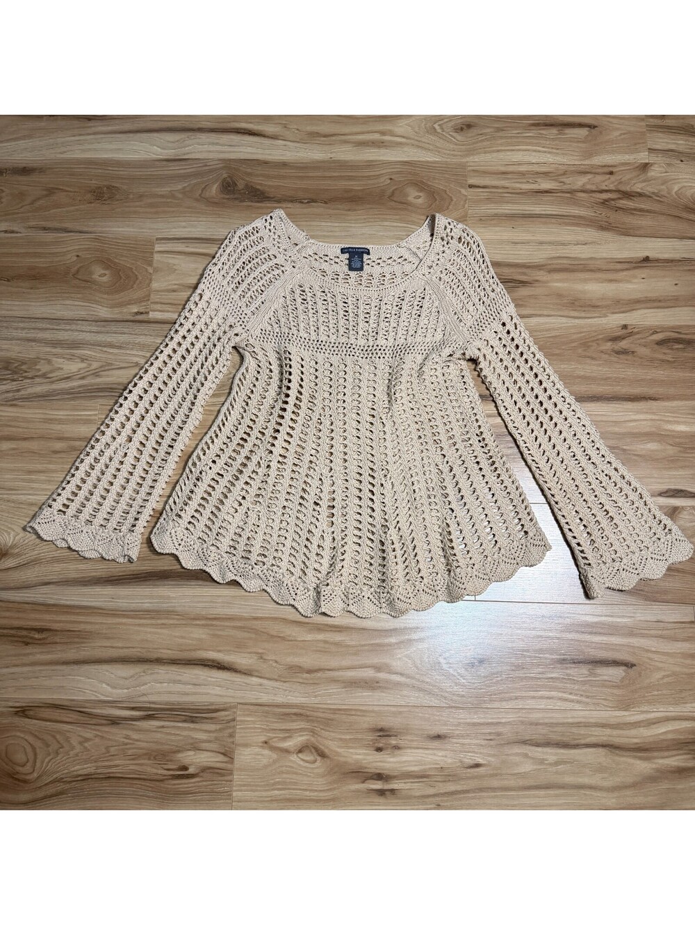 Chelsea & Theodore Cottagecore Boho Tan Crochet Blouse Size M